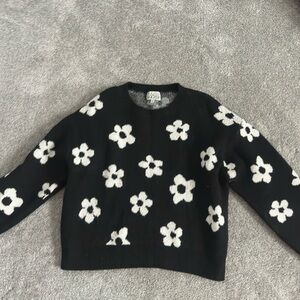 Elegant Black and White Floral Sweater